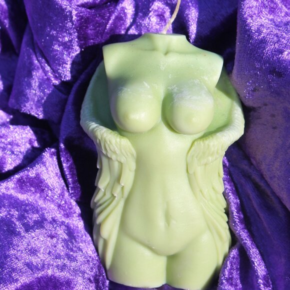 Female Form Nude Torso Green Angel Wing Candle - Picture 7 of 12